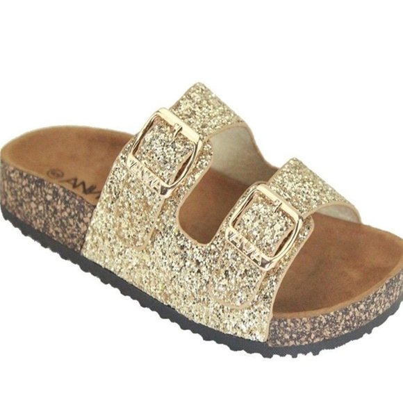 double strap glitter sandals